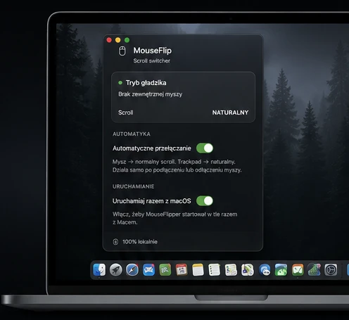MouseFlipper otwarty na ekranie MacBooka